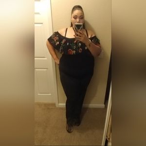 F2F Black and Floral Off Shoulder Haulter Jumpsuit